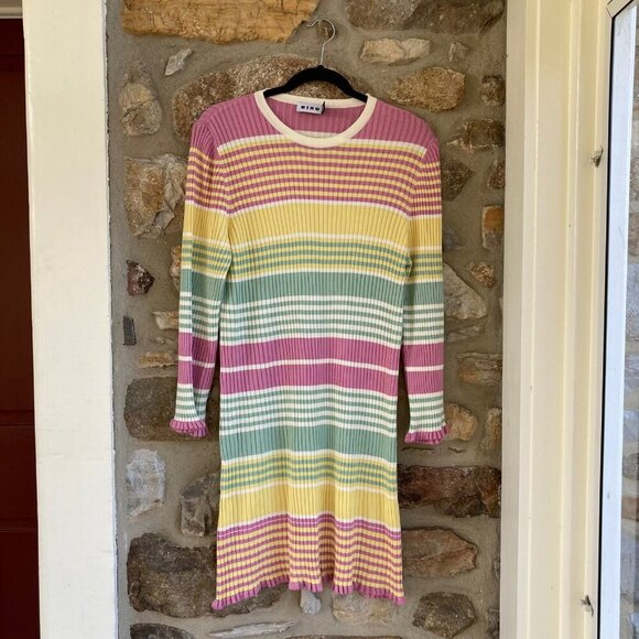 RIXO Milos Knit Dress in Pastel Yellow Rainbow Stripe Women’s Large MSRP $400 - Picture 6 of 12
